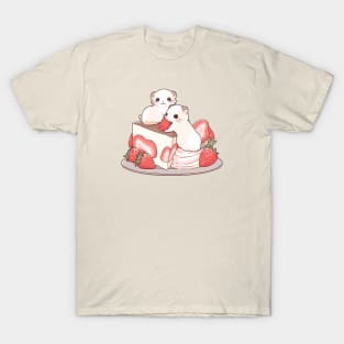 Two mice on  a piece of a strawberry shortcake T-Shirt